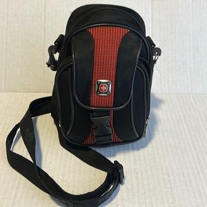 Vintage Swiss Gear Camera Case by Wenger, Black and Red with adjustable strap